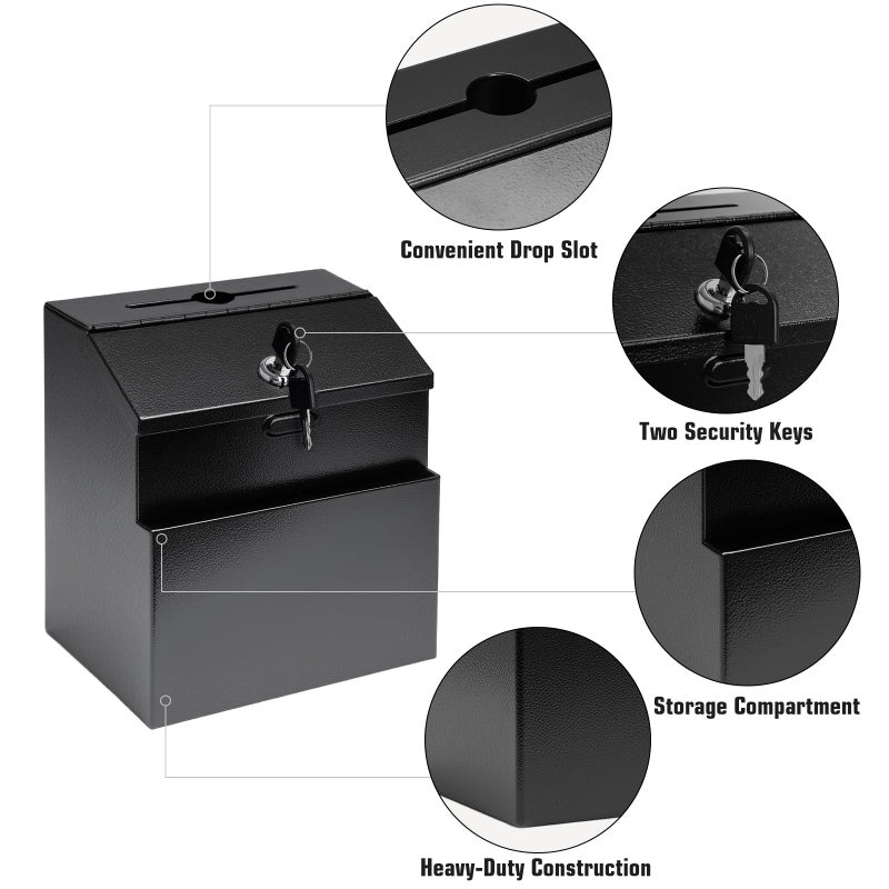 Sumerfnt Suggestion Box with Slot and Lock & 50 Suggestion Sheets Wall Mounted Comment Ballot and Donation Box with Lock Steel Black - Image 3